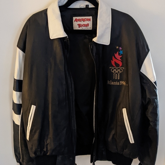 American Toons 1996 Olympic games leather jacket.  Used, in excellent condition. - Picture 1 of 6